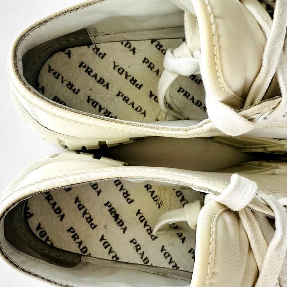 Prada Double Wheel Re-Nylon Trainer White Size 37.5 Platform Sneakers Fashion - Picture 16 of 16